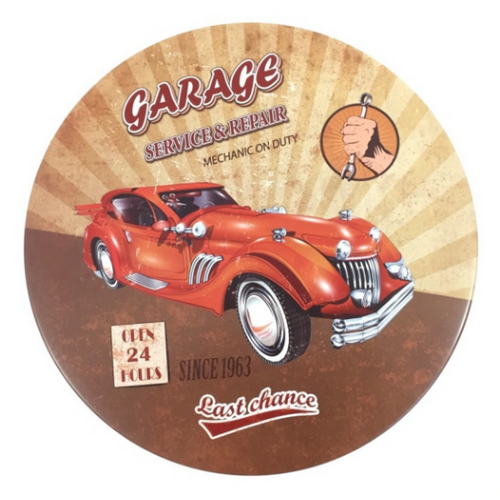 Plaque Métal Ronde Garage ∅ 30cm - Planet Vintage