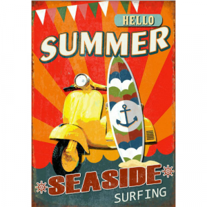 Plaque Métal Vintage Hello Summer 30x40