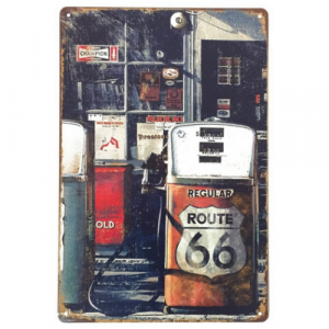 Plaque Métal Vintage Route 66 Pompe 30x20