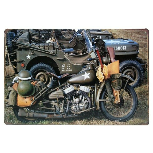 Plaque Métal Vintage Moto Militaire 30x20