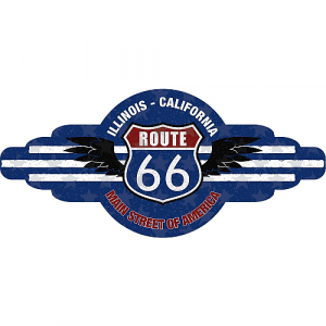 Plaque métal vintage Route 66 Bleu 84x39