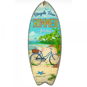 Déco Bois Vintage Planche de Surf Bicycle Tour 60 cm
