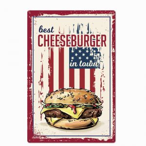 Plaque métal vintage Cheeseburger 30x20
