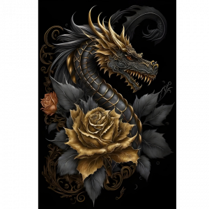 L’Étreinte du Dragon – Éclat Sombre et Roses d’Or 40,5 x 28