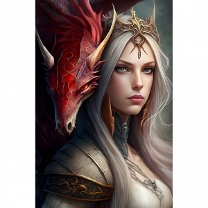 Reine Guerrière et Son Dragon de Feu  30 x 20