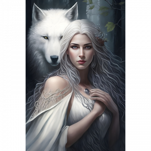Dame Blanche et Son Loup Mystique 30 x 20