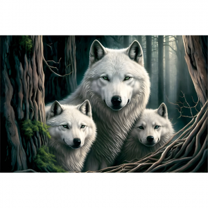 Meute de Loups Blancs des Forêts Mystiques 30 x 20