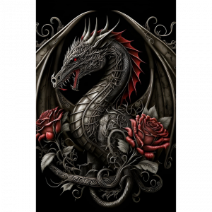 Dragon Noir et Roses Écarlates 30 x 20