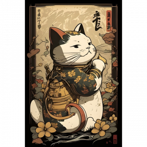 Chat Samouraï Porte-Bonheur  30 x 20
